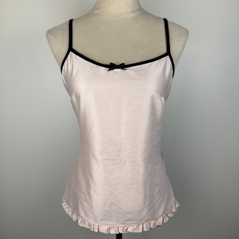 Adore Me Womens Light Pink Satin Ruffle Bow Camisole Top Black Back Size Medium
